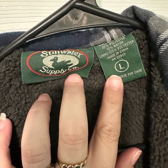 Men's Navy Plaid Sherpa-Lined Hooded Shirt Jacket - Picture 4 of 4